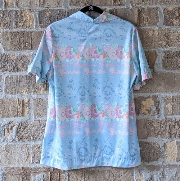 Vintage 1970s Sodi of Miami Florida Pastel Floral Blouse - Picture 5 of 7